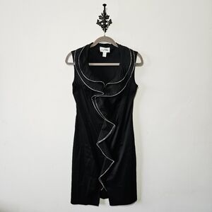 Joseph Ribkoff Waterfall Ruffle Zipper Dress Size 10 Black Sleeveless Zip EUC